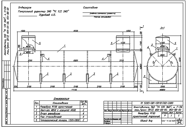 Резервуар горизонтальный стальной подземный V=60 м3 (РГСп-60) (сталь-ст3сп5, толщина стенки-5мм) в к Резервуар горизонтальный стальной подземный V=60 м3 (РГСп-60) (сталь-ст3сп5, толщина стенки-5мм) в к